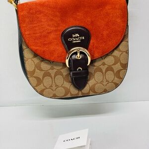 Coach Kleo signature canvas with Orange suede Crossbody Bag